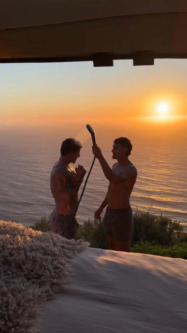 sunset shower in big sur 🌞